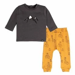 Deux Par Deux Organic Cotton Teddy Bear Print Top And Pant Set