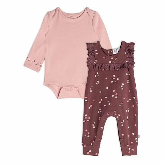 Deux Par Deux Bodysuit And Printed Overall Set Little Flowers Print