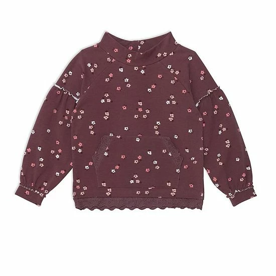 Deux Par Deux Printed Top With Lace Burgundy Little Flowers Print