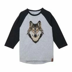 Deux Par Deux Long Sleeve Raglan Jersey Top With Wolf Print