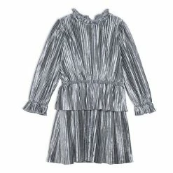 Deux Par Deux Long Sleeve Crinkle Dress Silver Grey