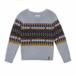 Deux Par Deux Jacquard Knitted Sweater Top Grey, Blue And Yellow