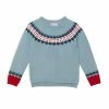 Deux Par Deux Long Sleeve Knitted Sweater Light Blue And Red
