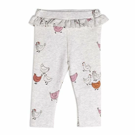Deux Par Deux Organic Cotton Top And Pant Set Hen Print Rust And Beige - Image 3