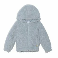 Deux Par Deux Plush Long Sleeve Bomber Jacket Light Blue