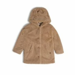 Deux Par Deux Hooded Faux Fur Coat Beige