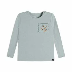 Deux Par Deux Long Sleeve Rib Top With Pocket Light Blue
