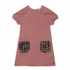 Deux Par Deux Short Sleeve Dress With Faux Fur Pocket