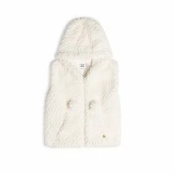 Deux Par Deux Hooded Sleeveless Fake Fur Vest Off White