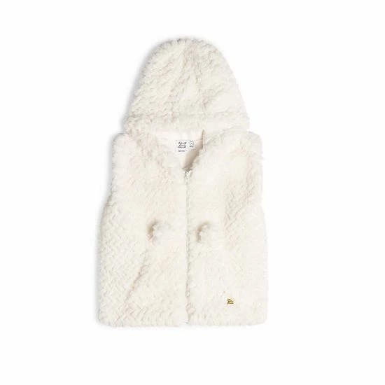 Deux Par Deux Hooded Sleeveless Fake Fur Vest Off White