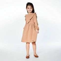 Deux Par Deux Long Sleeve Dress With Frill Beige -Deux par Deux Shop unnamed file 1226