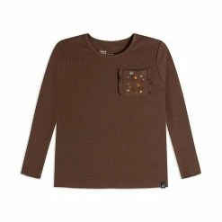 Deux Par Deux Long Sleeve Rib Top With Pocket Brown