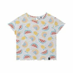 Deux Par Deux Printed T-Shirt With Back Hole Light Grey Mix