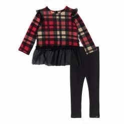 Deux Par Deux Plaid Tunic And Rib Legging Set