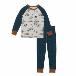 Deux Par Deux Organic Cotton Two Piece Pajama Set With Automobile Print