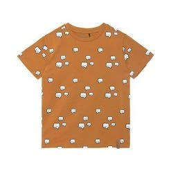 Deux Par Deux Printed Cotton Jersey Top Golden Brown