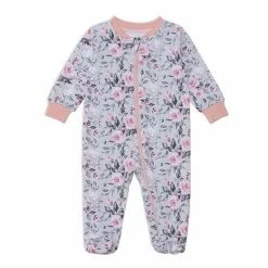 Deux Par Deux Organic Cotton One Piece Printed Pajamas Grey With Roses