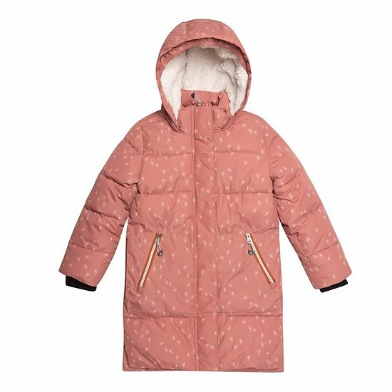 Deux Par Deux Puffy Long Coat Pink With White Flowers Print