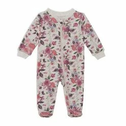 Deux Par Deux Organic Cotton One Piece Printed Pajamas Grey Mix With Roses