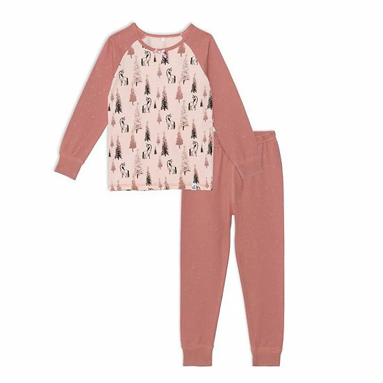 Deux Par Deux Organic Cotton Two Piece Printed Pajama Set With Unicorns And Trees