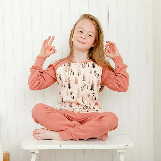 Deux Par Deux Organic Cotton Two Piece Printed Pajama Set With Unicorns And Trees - Image 2