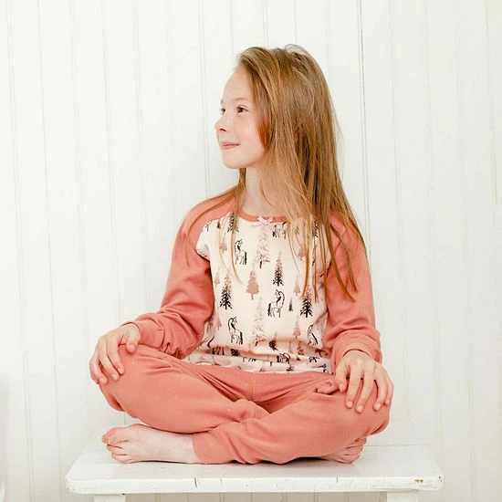 Deux Par Deux Organic Cotton Two Piece Printed Pajama Set With Unicorns And Trees - Image 3