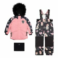 Deux Par Deux Printed Unicorns Two Piece Snowsuit With Solid Coral Pant