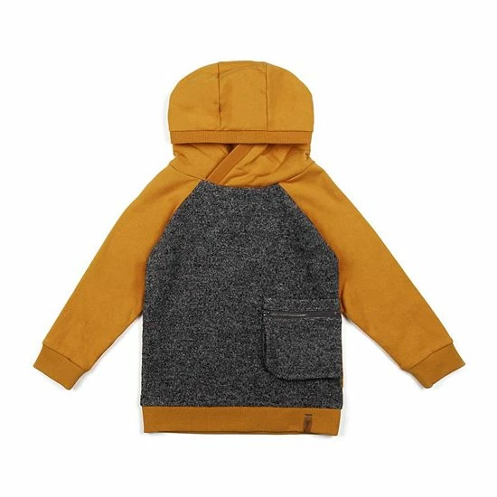 Deux Par Deux Hooded Fleece Top With Zipper Pocket Brown And Dark Grey