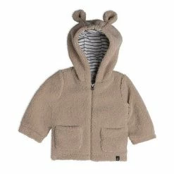Deux Par Deux Plush Hooded Cardigan Beige