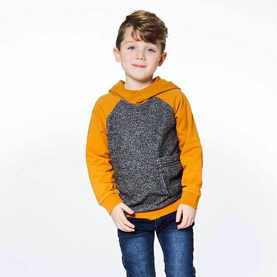 Deux Par Deux Hooded Fleece Top With Zipper Pocket Brown And Dark Grey - Image 2