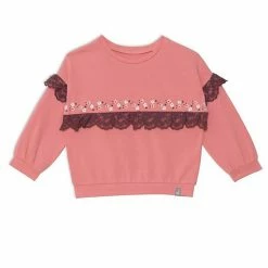 Deux Par Deux Long Sleeve Top With Lace Pink Coral