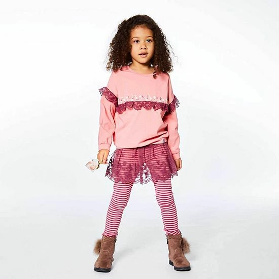 Deux Par Deux Long Sleeve Top With Lace Pink Coral - Image 2