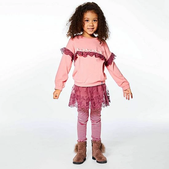 Deux Par Deux Long Sleeve Top With Lace Pink Coral - Image 3