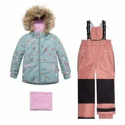 Deux Par Deux Printed Little Cats Two Piece Snowsuit Sage Green And Brown