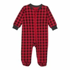 Deux Par Deux Organic Cotton One Piece Printed Pajamas Black And Red Plaid