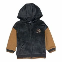 Deux Par Deux Hooded Plush Zipper Cardigan