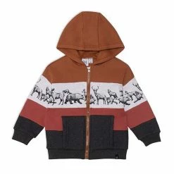 Deux Par Deux Hooded Fleece Cardigan With Zipper And Printed Animals
