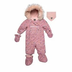 Deux Par Deux Printed Mini Roses One Piece Baby Snowsuit Dusty Rose