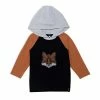Deux Par Deux Hooded Long Raglan Sleeve Top Printed Fox