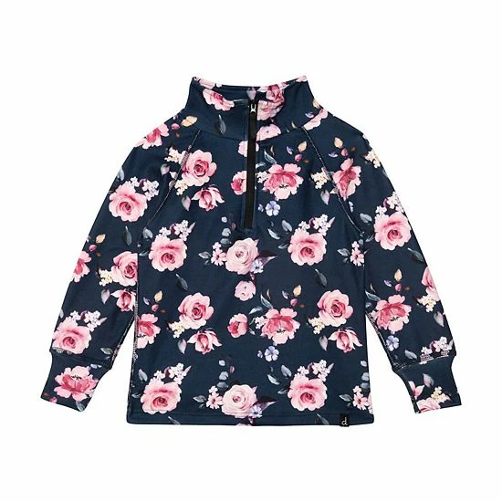 Deux Par Deux Two Piece Thermal Underwear Navy With Printed Roses - Image 2