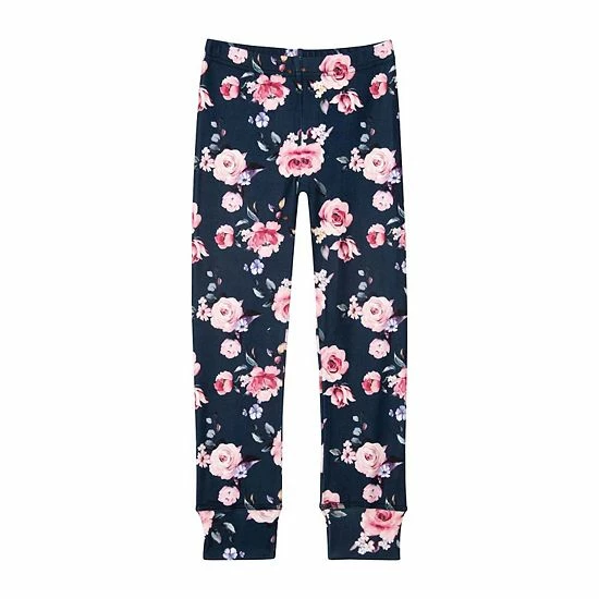 Deux Par Deux Two Piece Thermal Underwear Navy With Printed Roses - Image 3