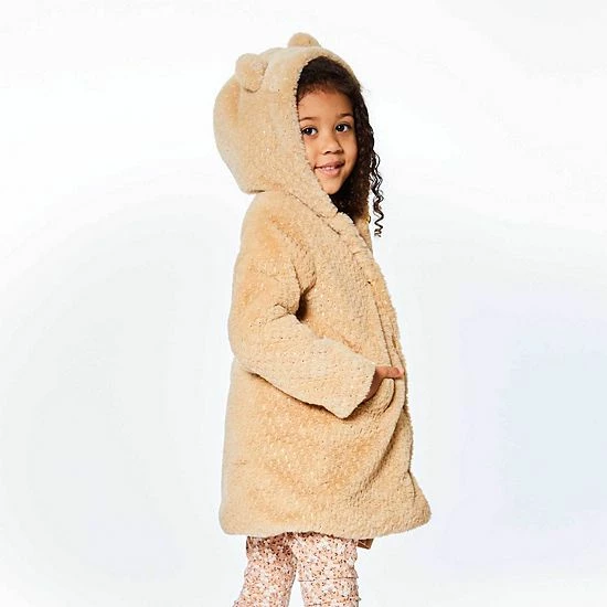 Deux Par Deux Hooded Fake Fur Coat Beige - Image 2