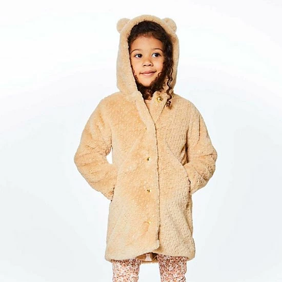 Deux Par Deux Hooded Fake Fur Coat Beige - Image 3