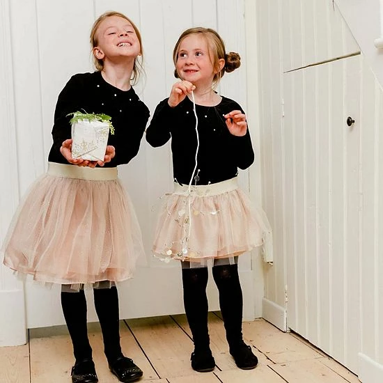 Deux Par Deux Long Sleeve Dress With Mesh Skirt Black And Beige - Image 2