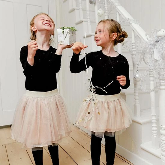 Deux Par Deux Long Sleeve Dress With Mesh Skirt Black And Beige - Image 3