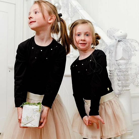 Deux Par Deux Long Sleeve Dress With Mesh Skirt Black And Beige - Image 5