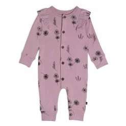 Deux Par Deux Organic Cotton Jumpsuit Printed Flowers Dusty Purple