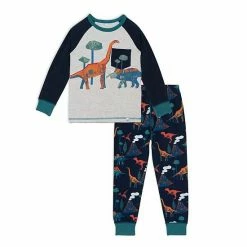 Deux Par Deux Organic Cotton Two Piece Pajama Set With Dinosaur Print