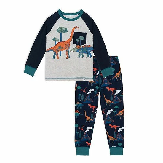 Deux Par Deux Organic Cotton Two Piece Pajama Set With Dinosaur Print