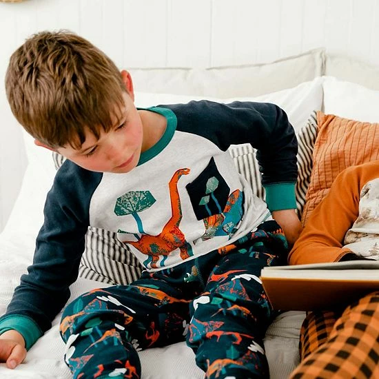 Deux Par Deux Organic Cotton Two Piece Pajama Set With Dinosaur Print - Image 2